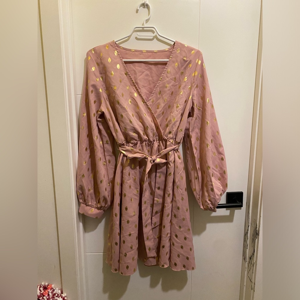 Pink Dress with Gold Polka Dots